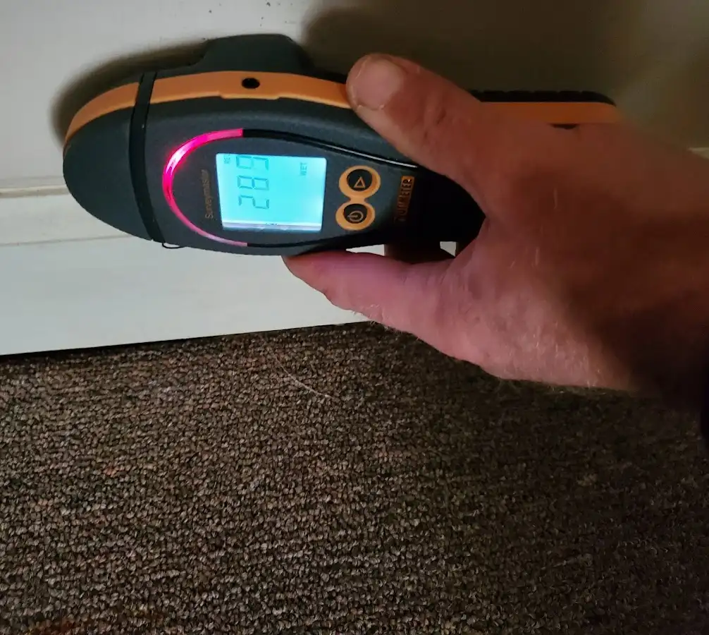 Moisture detection at baseboard during Sewage Cleanup & Sanitation in Beverly Hills